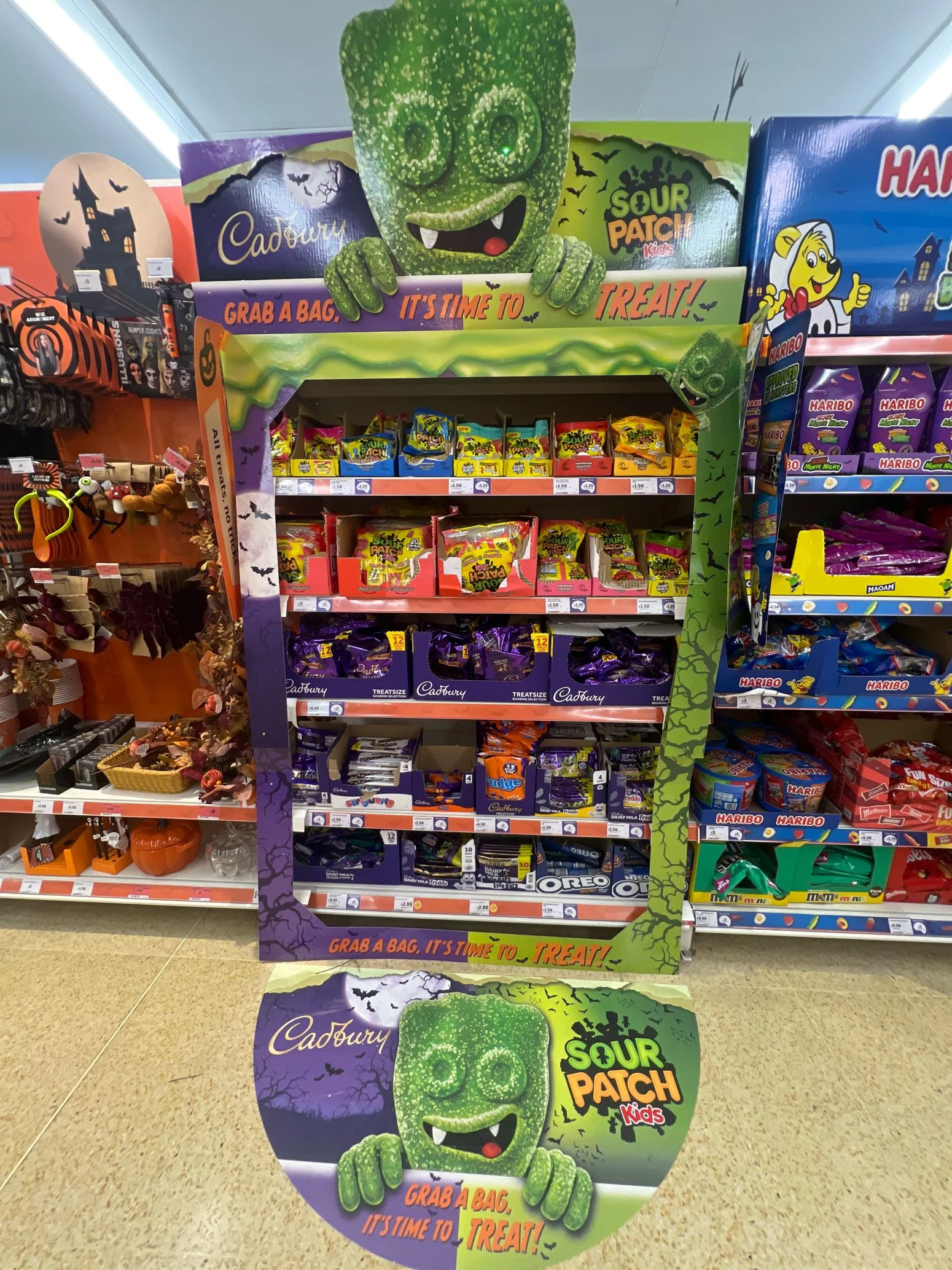 Cadbury and Sour Patch Kids Halloween display in a UK supermarket